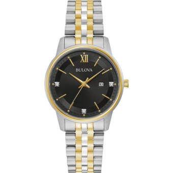 Bulova Ladies' Classic Diamond Two-Tone Gold Stainless Steel 3-Hand Calendar Date Quartz Watch