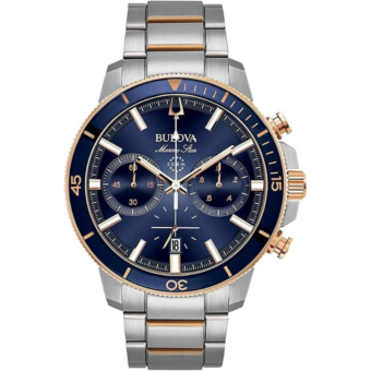 Bulova Men's Marine Star Series C Two-Tone Rose Gold Stainless Steel 6-Hand Chronograph Quartz Watch, Blue Dial Style: 98B301