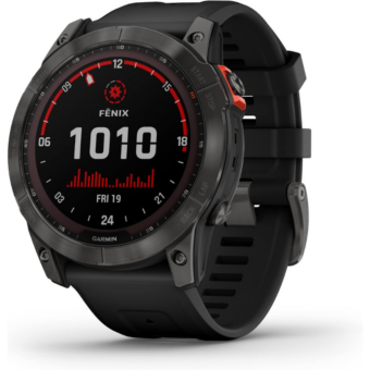 Garmin fenix 7, adventure smartwatch, rugged outdoor watch with GPS, touchscreen, health and wellness features, silver with graphite band - 010-02540-00