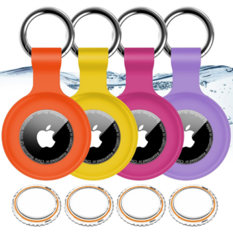 4-Pack IPX8 Waterproof Airtag Holder for Apple AirTags, Shockproof and Anti-Scratch, Includes Keychain, for Pets, Kids, and Luggage (Black, Blue, Green, Red)